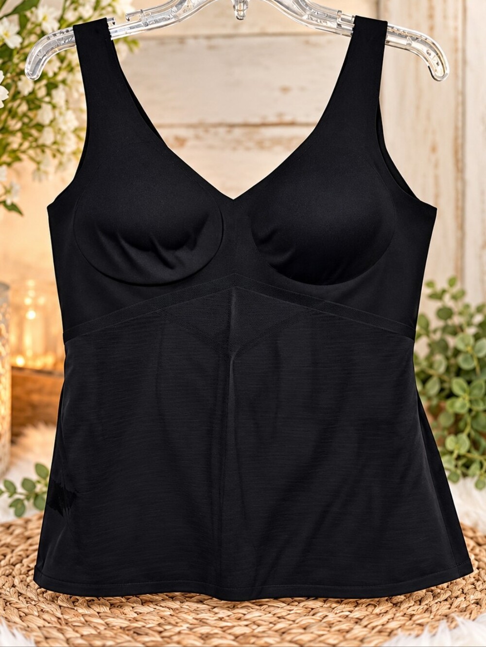 Honeylove Sculptwear Tank Black Built-In Bra XL Compression Sleeveless stretchy